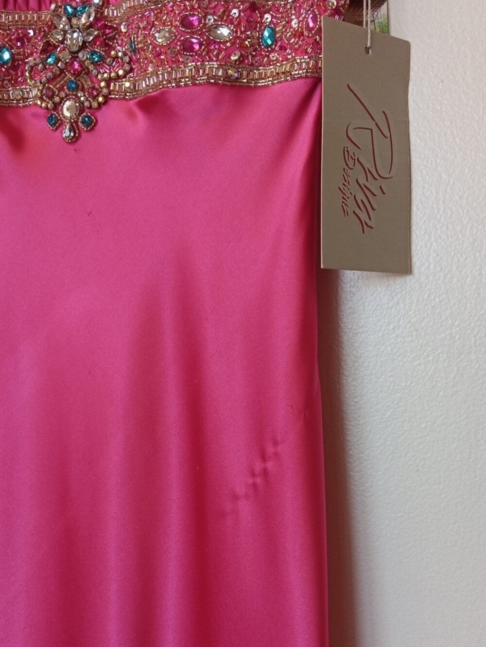 Riva Designs Hot Pink Beaded Halter Maxi Gown - Picture 7 of 10